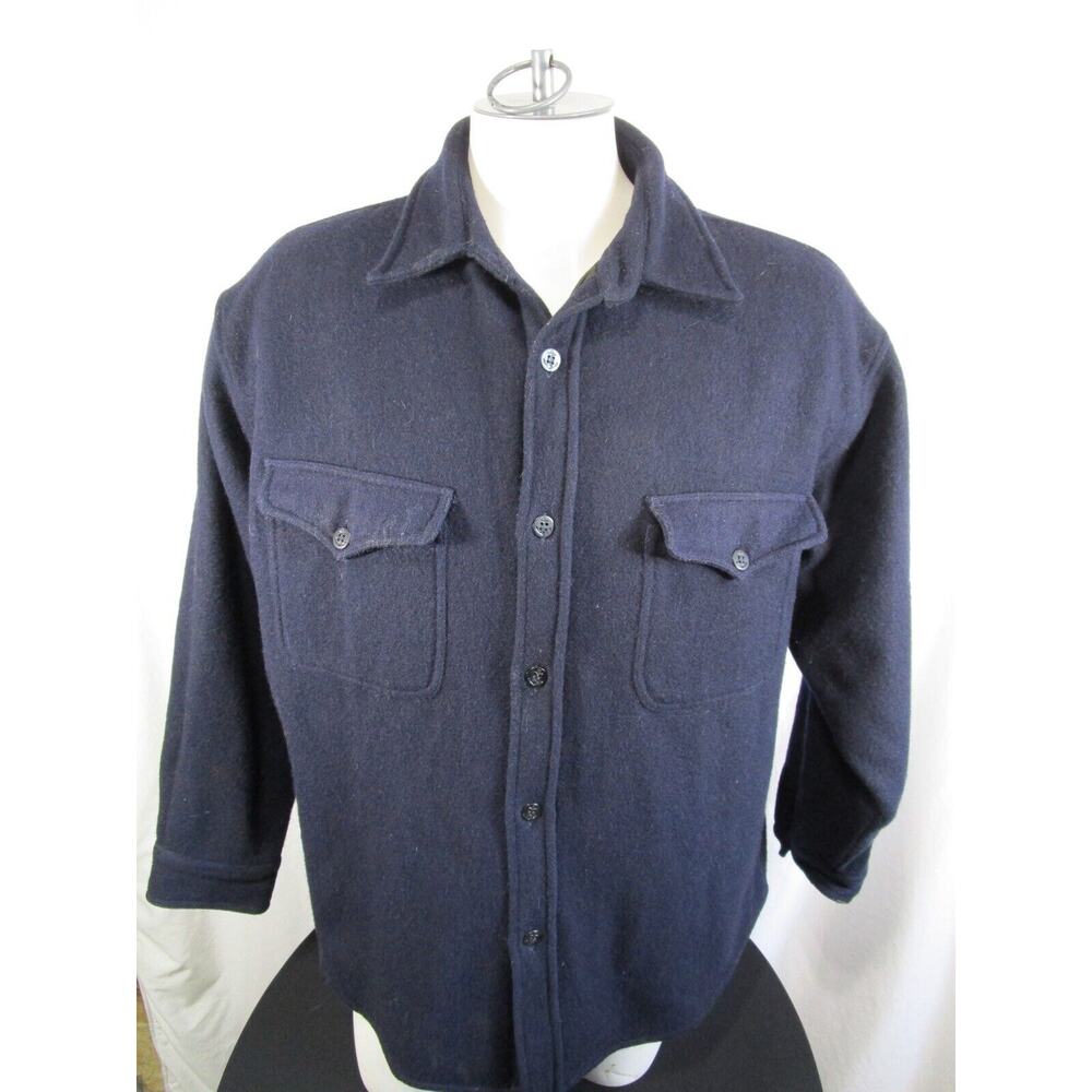 Boat Works Navy Blue Wool Blend Thick Quilt Lined Shirt Jacket Men Sz L